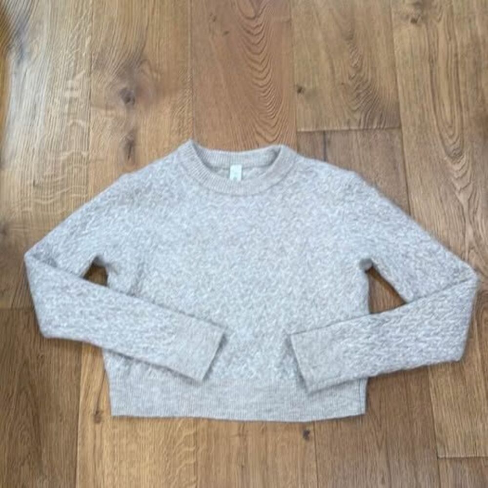 Lululemon Alpaca Wool-Blend Crosshatch Cropped Sweater Cream Oatmeal Beige Large